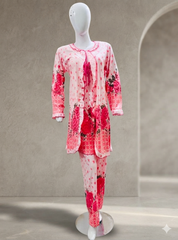 3-Piece Pink Stretchable Night Suit โ Long Shirt, Camisole & Trouser