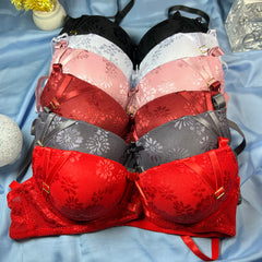 Feather Fit Scarlet Lace Luxe Set – Padded Underwired Floral Lace Bra & Panty Set for Women Pakistan