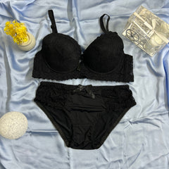 Feather Fit Rosewood Scalloped Lace Set – Padded Support Bra & Full Coverage Panty Set for Women Pakistan