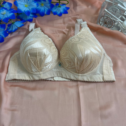 Feather Fit Nude Satin-Lace Full Coverage Bra – Supportive Wireless Everyday Bra for Women Pakistan