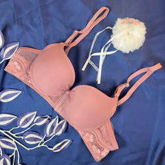 Feather Fit Magenta Silk-Touch Lace Bra – Seamless Padded Wireless T-Shirt Bra for Women Pakistan