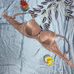 Feather Fit Mocha Satin Luxe Padded Bra – Wireless High-Support Everyday T-Shirt Bra for Women Pakistan
