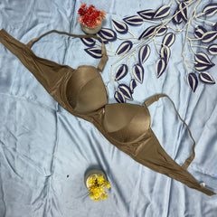Feather Fit Mocha Satin Luxe Padded Bra – Wireless High-Support Everyday T-Shirt Bra for Women Pakistan