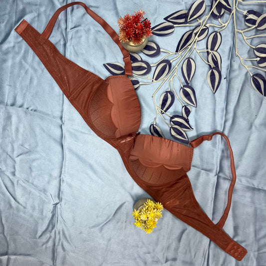 Feather Fit Terracotta Petal Luxe Padded Bra – Wireless High-Support Scalloped T-Shirt Bra for Women Pakistan