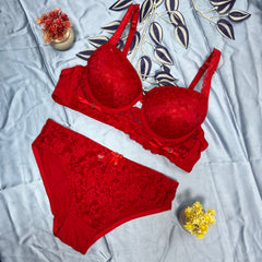 Feather Fit Midnight Lace Luxe Bridal Set – Wireless Floral Embroidery Bra & Panty Set for Women Pakistan