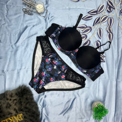 Feather Fit Tropical Lace Bloom Set – Wireless Maroon Bra & Panty Set with Floral Print for Women Pakistan