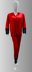 Red Satin Night Suit with Lace Detail – 2-Piece Sleepwear Set