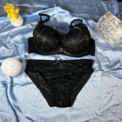 Feather Fit Scarlet Lace Luxe Set – Padded Underwired Floral Lace Bra & Panty Set for Women Pakistan