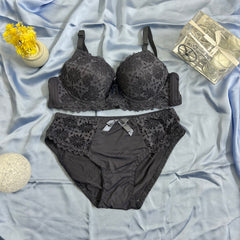 Feather Fit Rosewood Scalloped Lace Set – Padded Support Bra & Full Coverage Panty Set for Women Pakistan