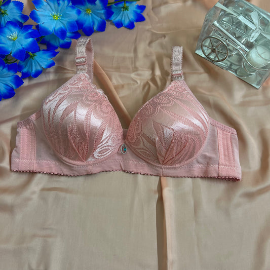 Feather Fit Nude Satin-Lace Full Coverage Bra – Supportive Wireless Everyday Bra for Women Pakistan