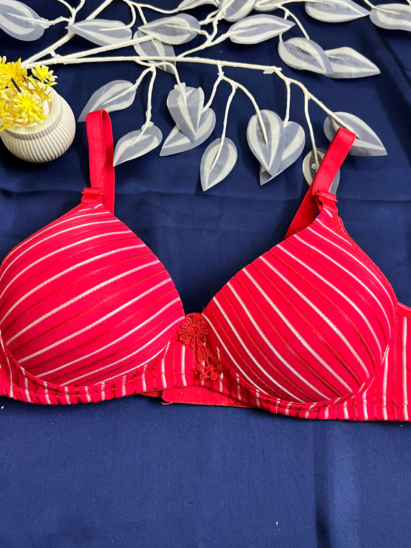 Feather Fit Crimson Stripe Padded Bra – Seamless Wireless Everyday T-Shirt Bra for Women Pakistan