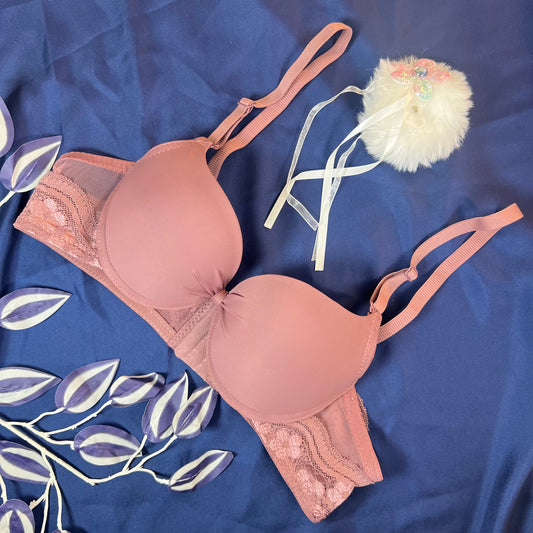 Feather Fit Magenta Silk-Touch Lace Bra – Seamless Padded Wireless T-Shirt Bra for Women Pakistan