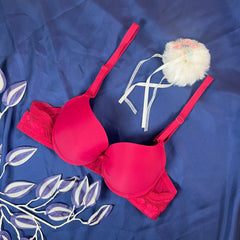Feather Fit Magenta Silk-Touch Lace Bra – Seamless Padded Wireless T-Shirt Bra for Women Pakistan