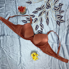 Feather Fit Mocha Satin Luxe Padded Bra – Wireless High-Support Everyday T-Shirt Bra for Women Pakistan