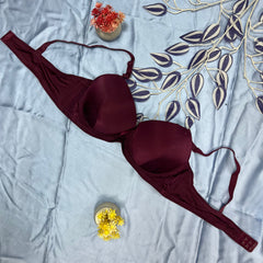 Feather Fit Mocha Satin Luxe Padded Bra – Wireless High-Support Everyday T-Shirt Bra for Women Pakistan