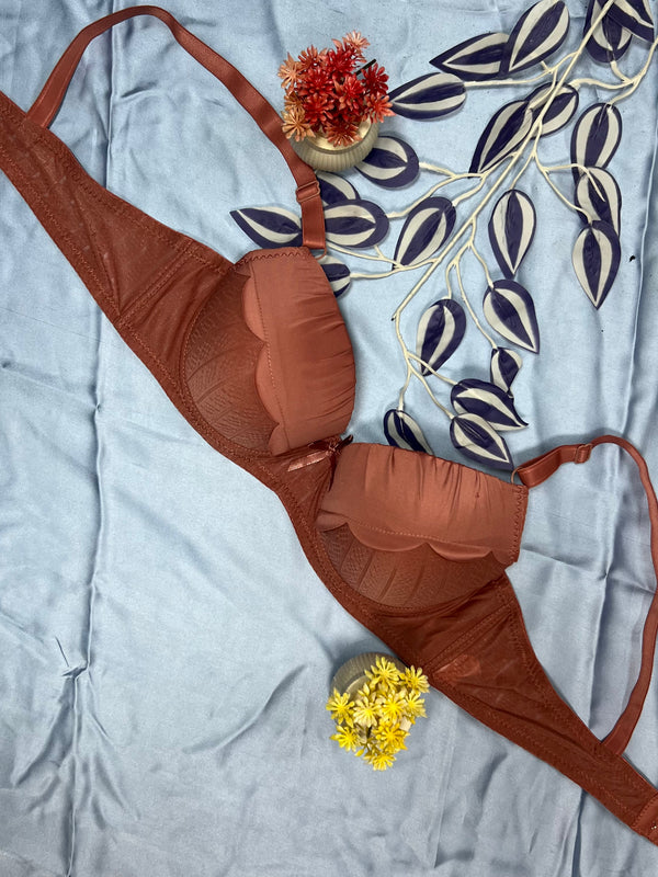 Feather Fit Terracotta Petal Luxe Padded Bra – Wireless High-Support Scalloped T-Shirt Bra for Women Pakistan