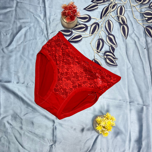 Feather Fit Crimson Lace Luxe Panty – Soft Breathable Mid-Rise Floral Lace Underwear for Women Pakistan