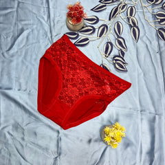Feather Fit Crimson Lace Luxe Panty – Soft Breathable Mid-Rise Floral Lace Underwear for Women Pakistan