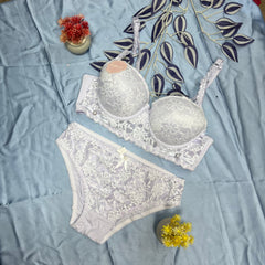 Feather Fit Midnight Lace Luxe Bridal Set – Wireless Floral Embroidery Bra & Panty Set for Women Pakistan