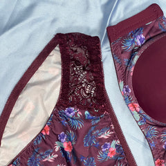 Feather Fit Tropical Lace Bloom Set – Wireless Maroon Bra & Panty Set with Floral Print for Women Pakistan