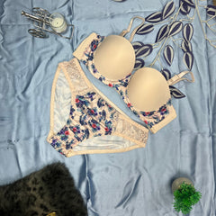 Feather Fit Tropical Lace Bloom Set – Wireless Maroon Bra & Panty Set with Floral Print for Women Pakistan