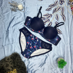 Feather Fit Tropical Lace Bloom Set – Wireless Maroon Bra & Panty Set with Floral Print for Women Pakistan