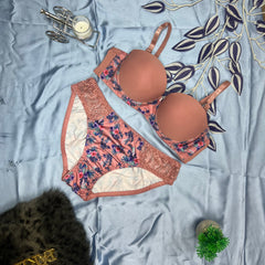 Feather Fit Tropical Lace Bloom Set – Wireless Maroon Bra & Panty Set with Floral Print for Women Pakistan